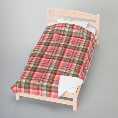 Christmas Pink & Red Plaid Velveteen Plush Blanket