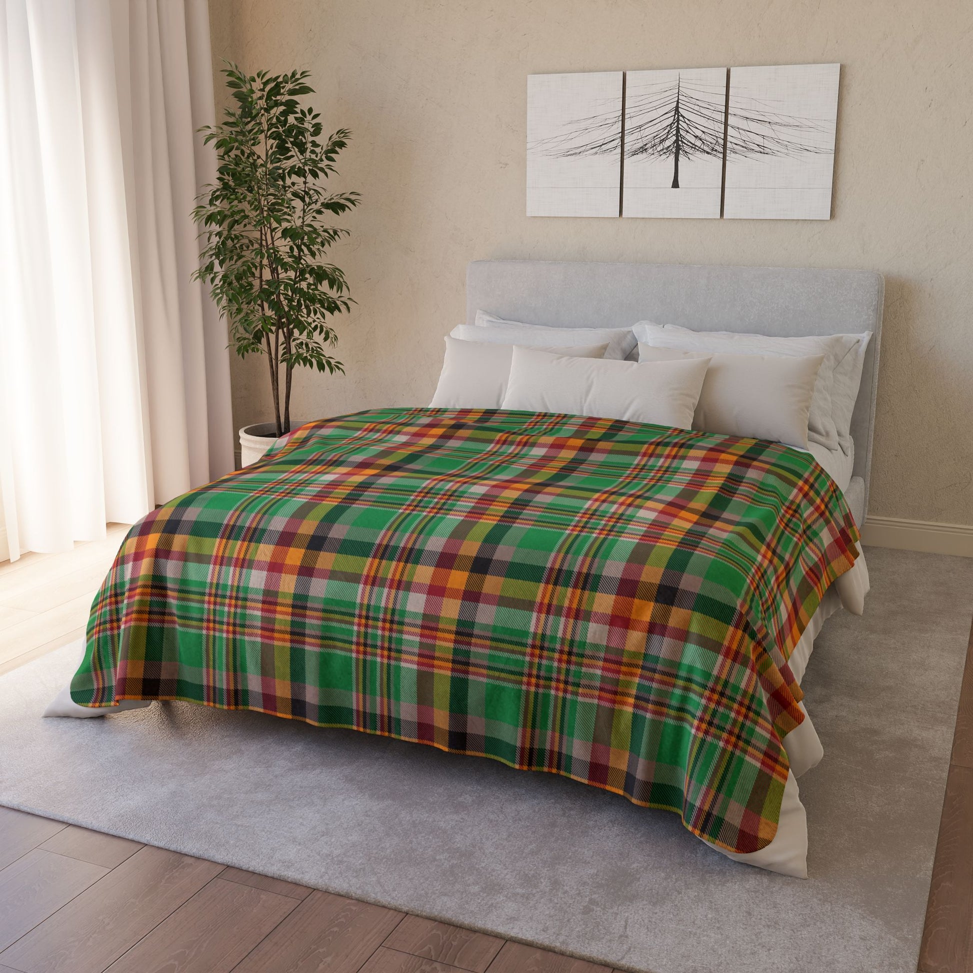 Kwanzaa Plaid Fleece Sherpa Blanket