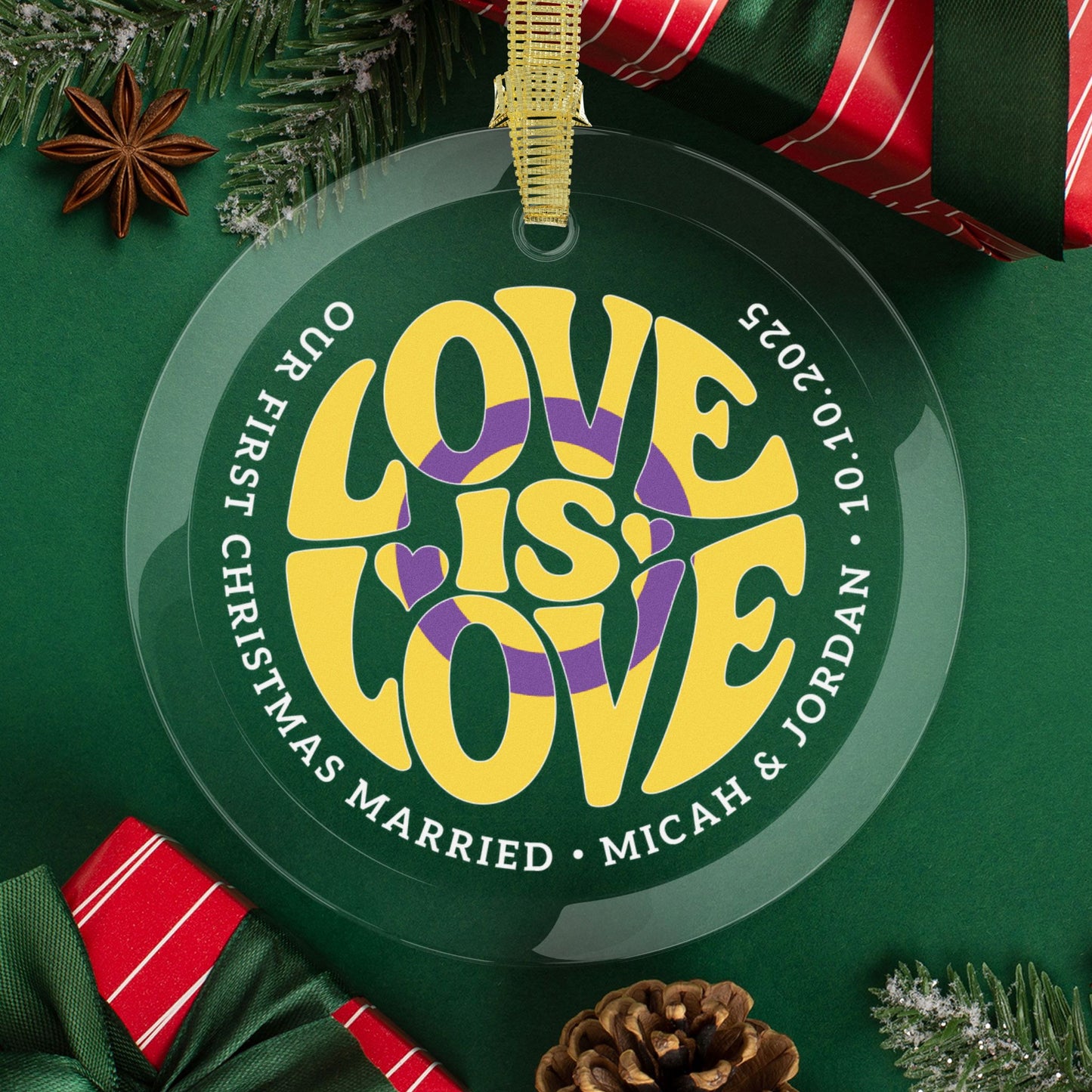 Round One Size Custom Glass Love is Love Intersex Pride 3.5" Circle Ornaments