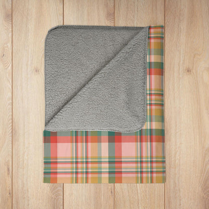 Christmas MCM Peach Plaid Fleece Sherpa Blanket
