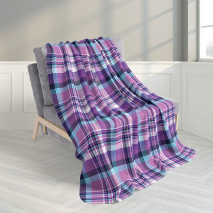 50" × 60" Winter Purple & Blue Plaid Fleece Sherpa Blanket