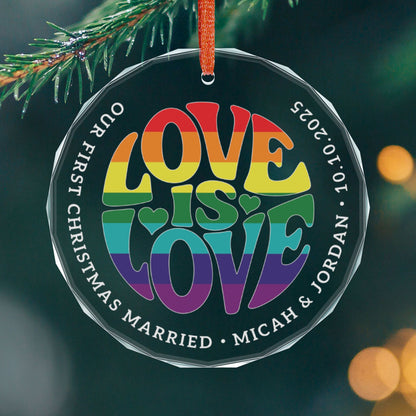 Round One size Custom Crystal Love is Love Rainbow 7-Stripe Pride 3" Circle Ornament
