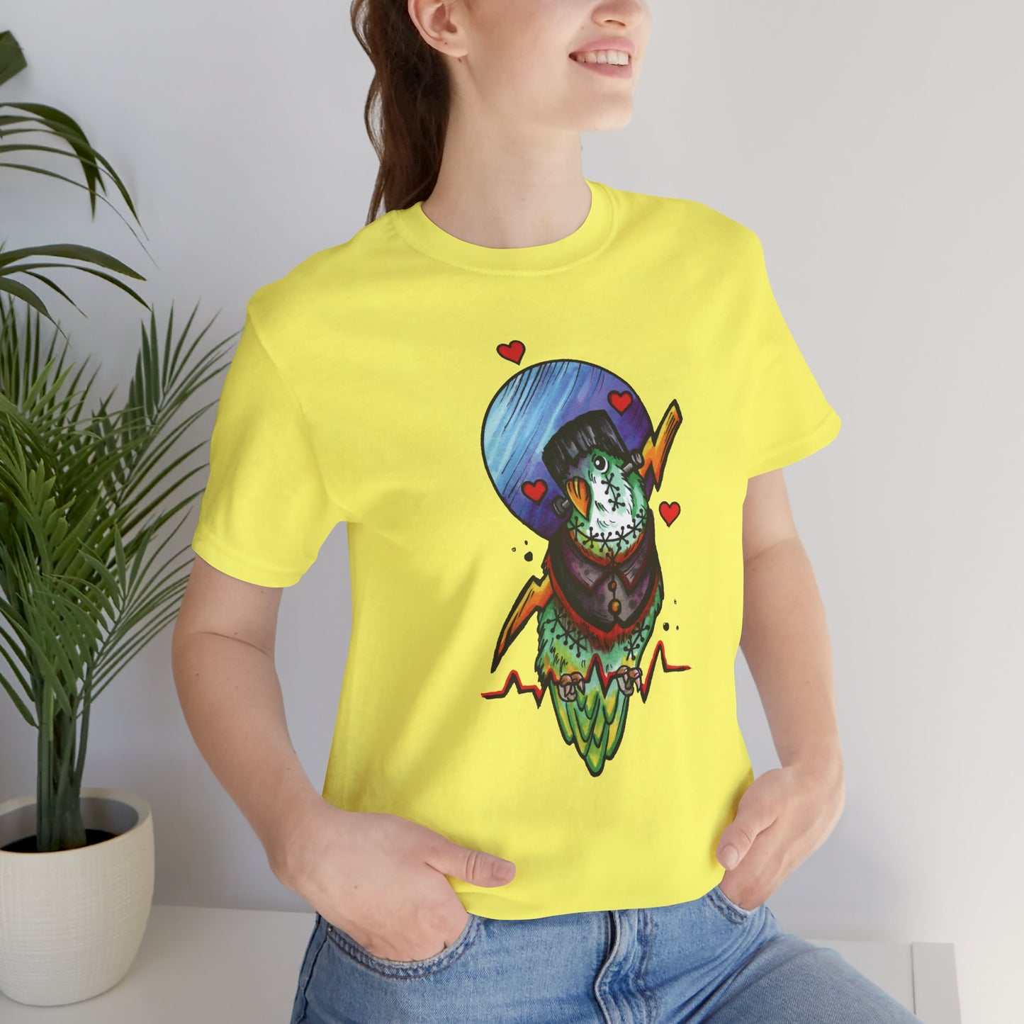 Frankenstein Lovebird, Hand-Drawn & Hand-Colored Tee