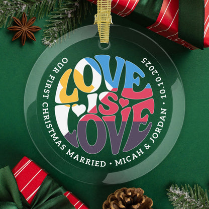Round One Size Custom Glass Love is Love Polyamory Pride 3.5" Circle Ornaments