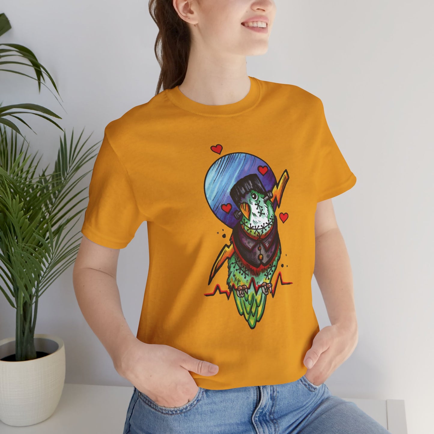 Frankenstein Lovebird, Hand-Drawn & Hand-Colored Tee