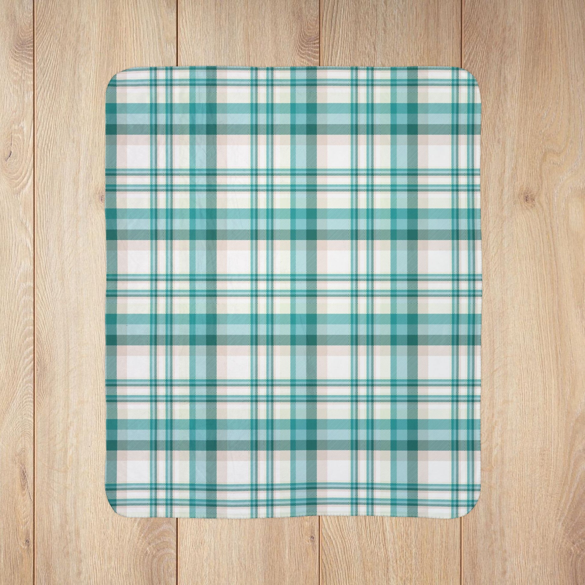 Coastal Teal Plaid Fleece Sherpa Blanket