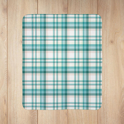 Coastal Teal Plaid Fleece Sherpa Blanket
