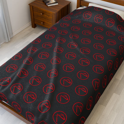 Velveteen Plush Rambler Red Logo Black Blanket