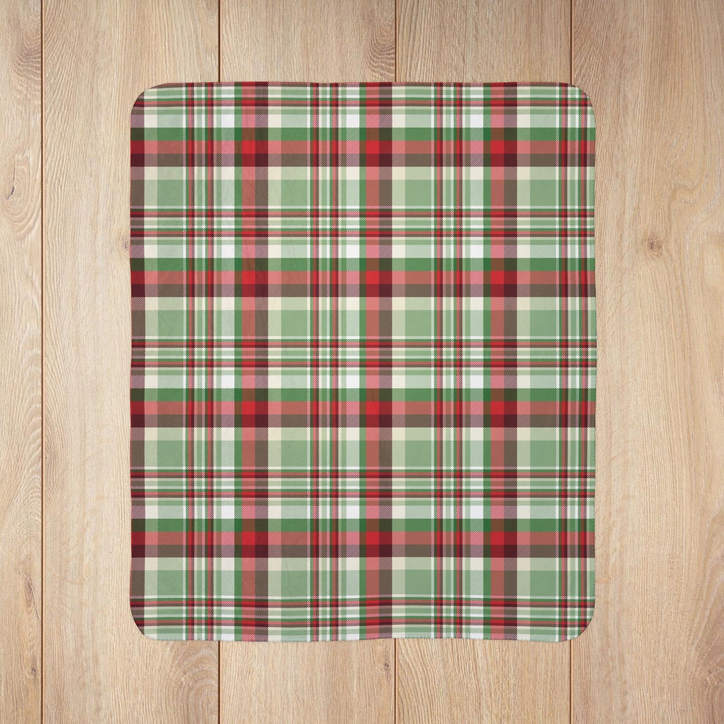 Christmas Red, Green & Cream Plaid Fleece Sherpa Blanket