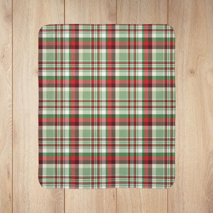 Christmas Red, Green & Cream Plaid Fleece Sherpa Blanket