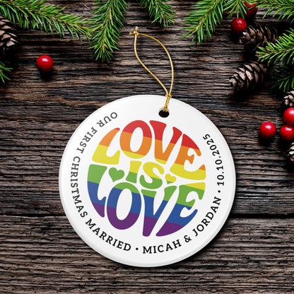 Custom Ceramic Love is Love Rainbow Pride 2.8" Circle Ornament