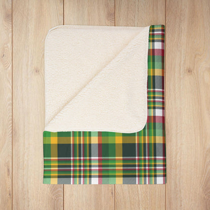 Christmas Green and Gold Green Bay WI Plaid Fleece Sherpa Blanket