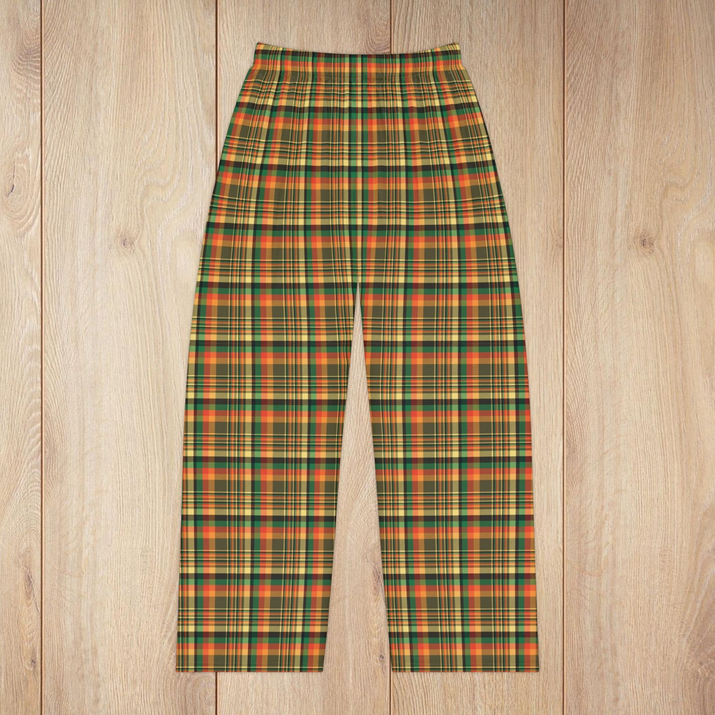 Women’s Dark Green, Orange & Gold Elysburg PA Plaid Pajama Pants