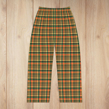 Women’s Dark Green, Orange & Gold Elysburg PA Plaid Pajama Pants