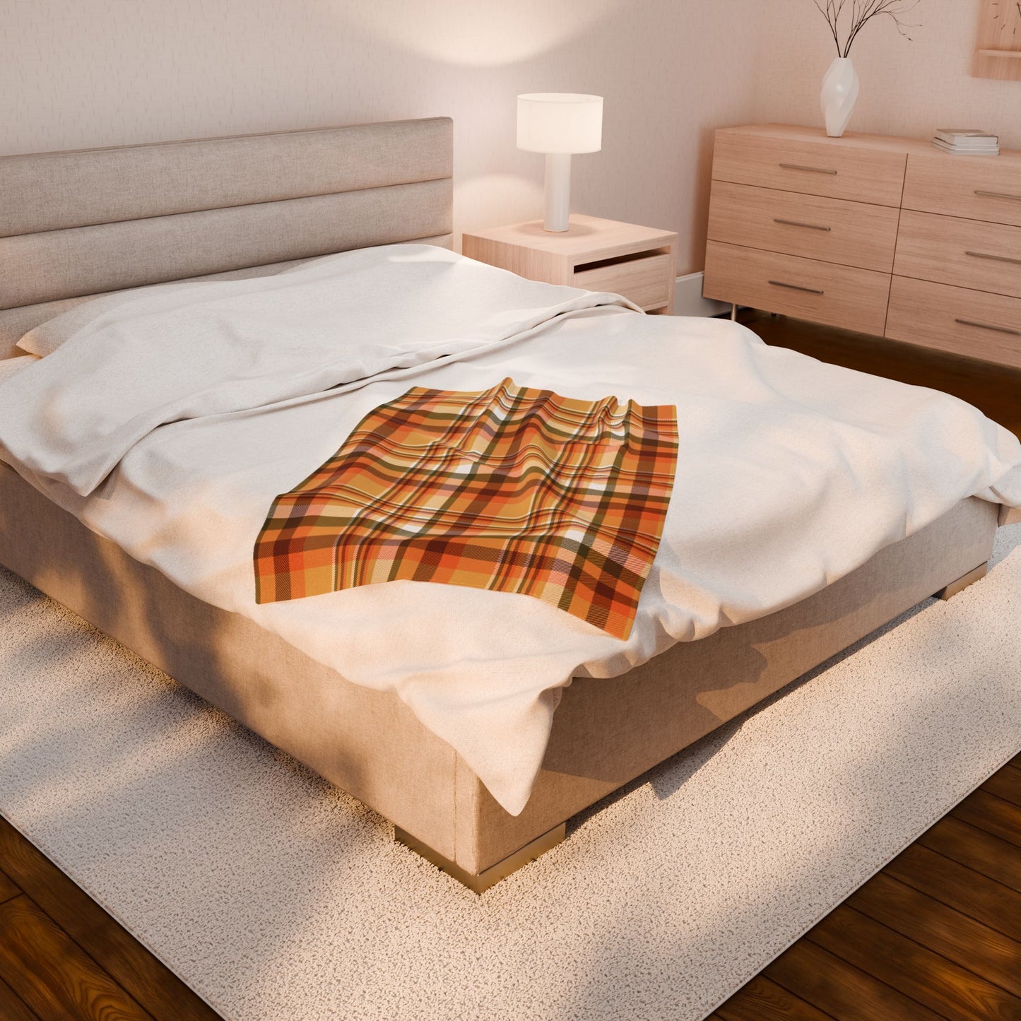 Autumn Tan Plaid Velveteen Plush Blanket