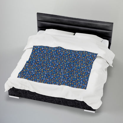 Teal & Gold Ohio Paw Prints Blue Velveteen Plush Blanket