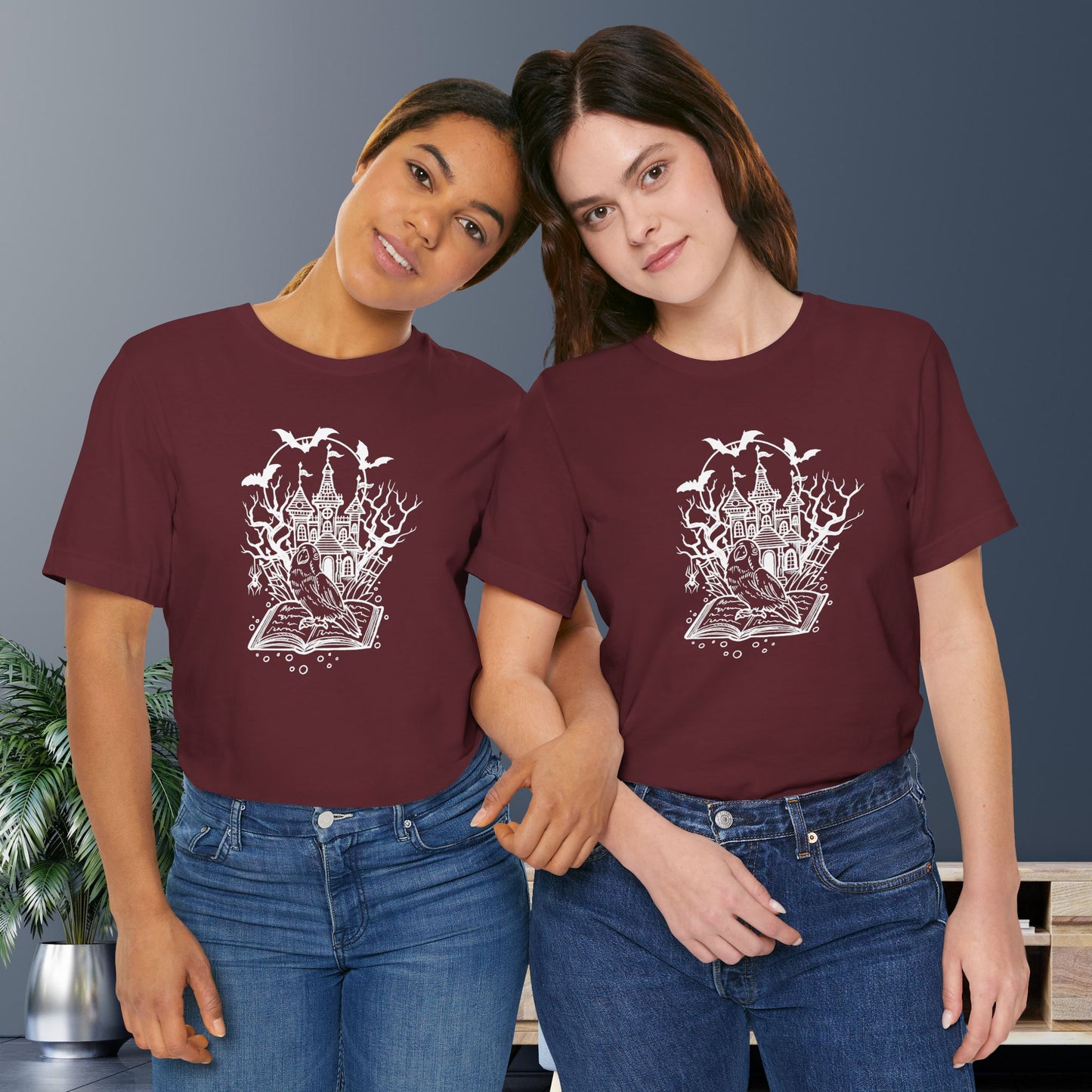 Lovebird on a Spell Book by a Haunted House, Line Art Tee