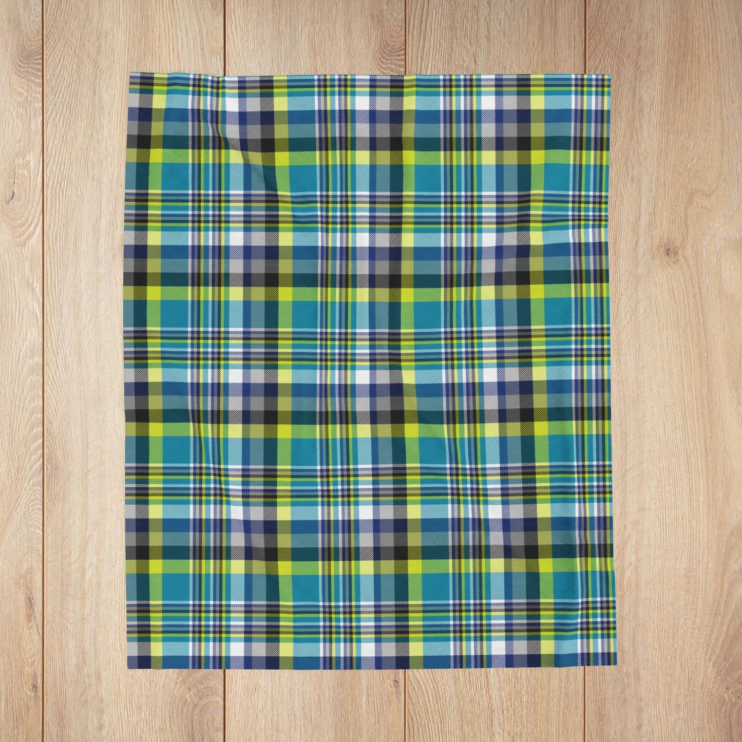 Teal & Neon Green Charlotte NC & Fort Mill SC Plaid Velveteen Plush Blanket