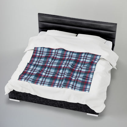 Nautical Blue Plaid Velveteen Plush Blanket