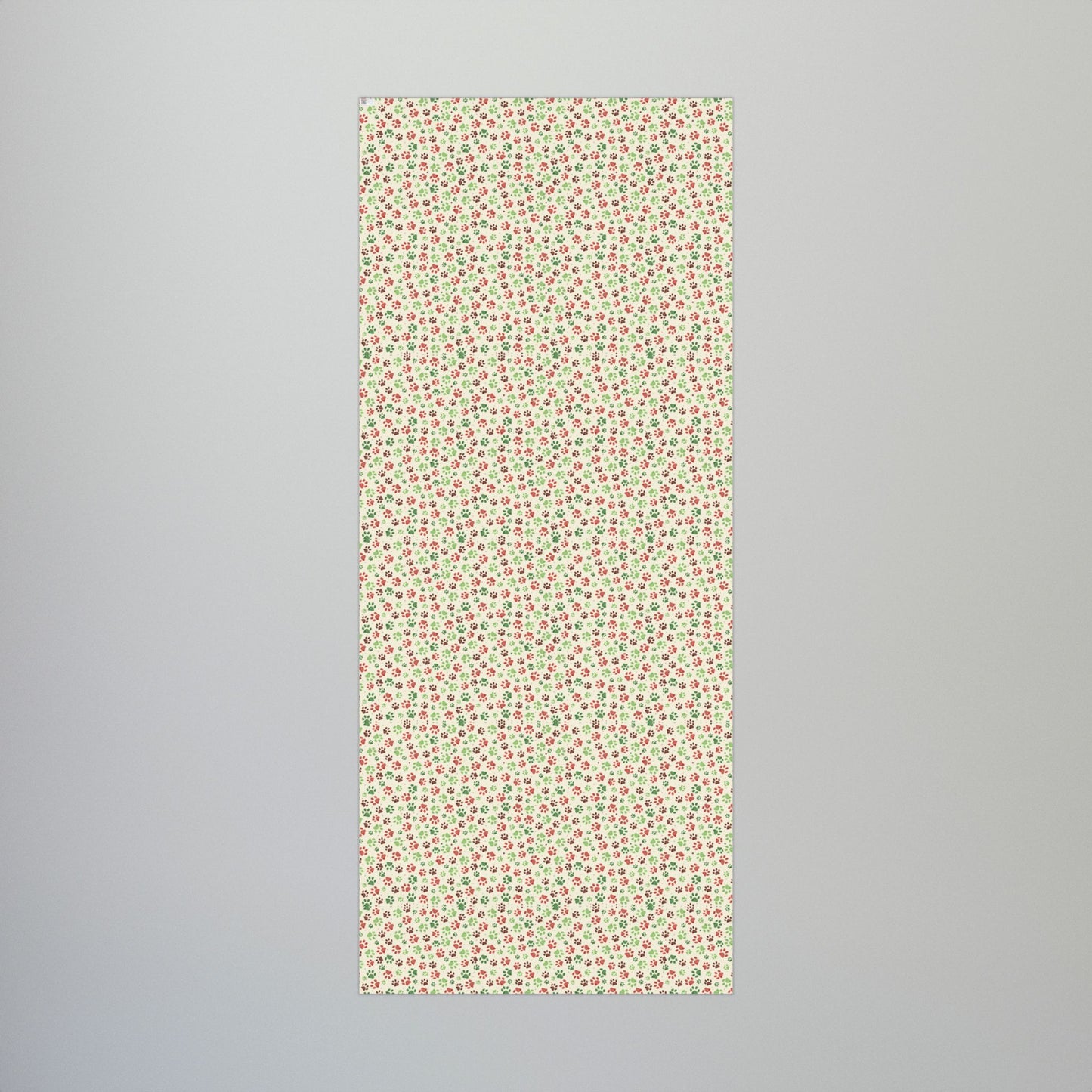 29'' x 72" Matte Christmas Green, Red & Cream Paw Print Gift Wrapping Paper Roll