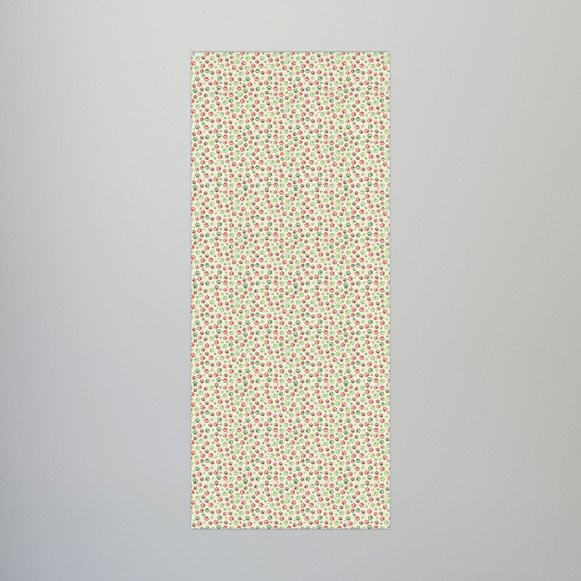 29'' x 72" Matte Christmas Green, Red & Cream Paw Print Gift Wrapping Paper Roll
