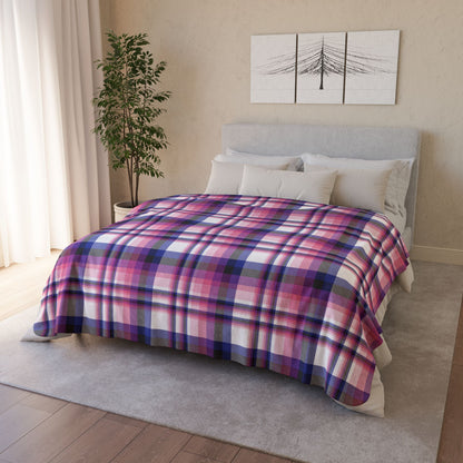 60" × 80" Beige Genderfluid Pride Plaid Fleece Sherpa Blanket