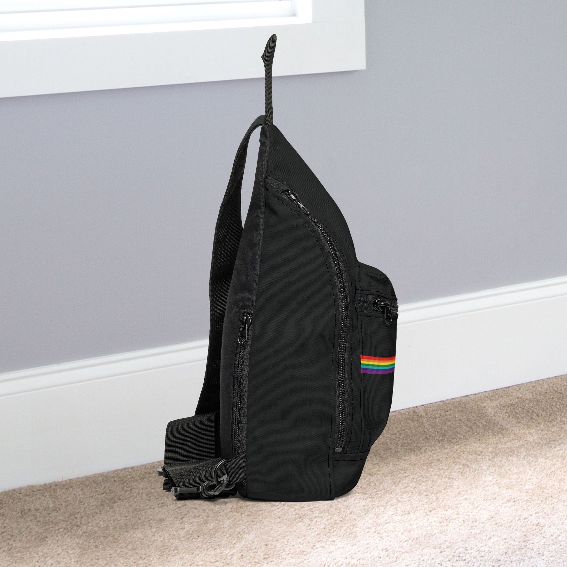 Rainbow 7-Stripe Pride Black Minimalist Cross Body Sling Bag