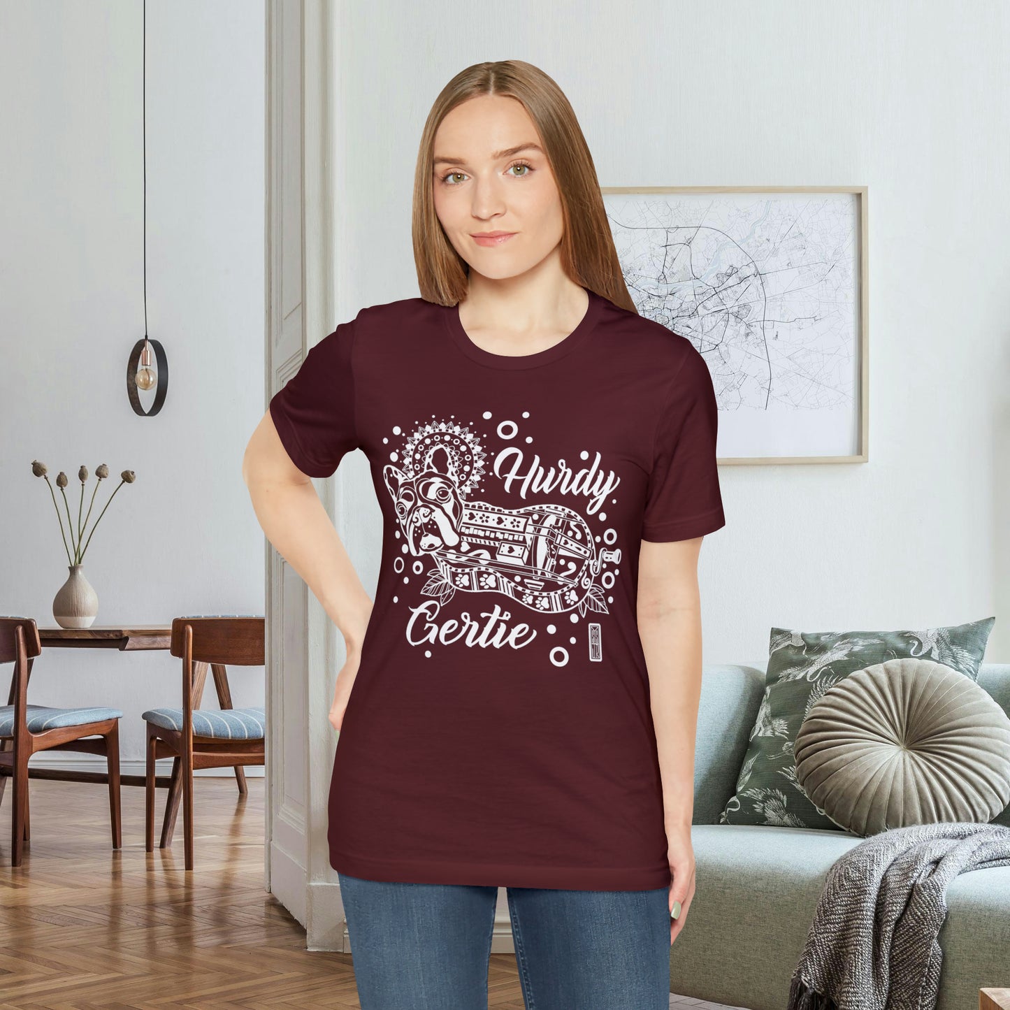 Hurdy Gertie Tee, Chemise Frenchton Dog Line Art