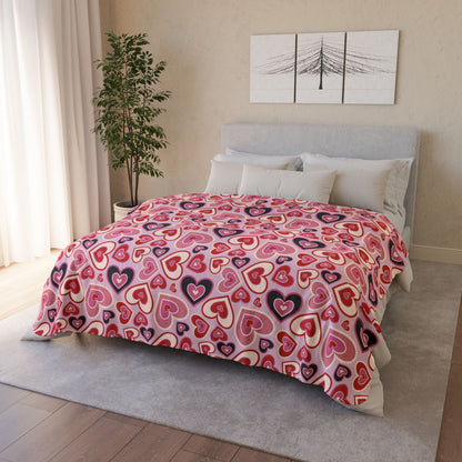 Retro Hearts Valentine’s Day Pink Fleece Sherpa Blanket