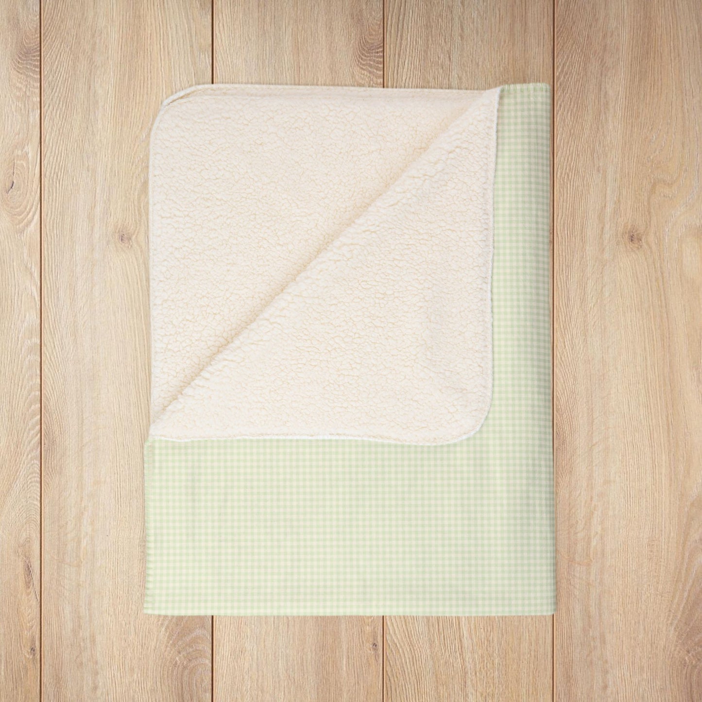 Light Green & Cream Gingham Fleece Sherpa Blanket