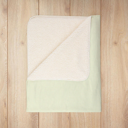 Light Green & Cream Gingham Fleece Sherpa Blanket