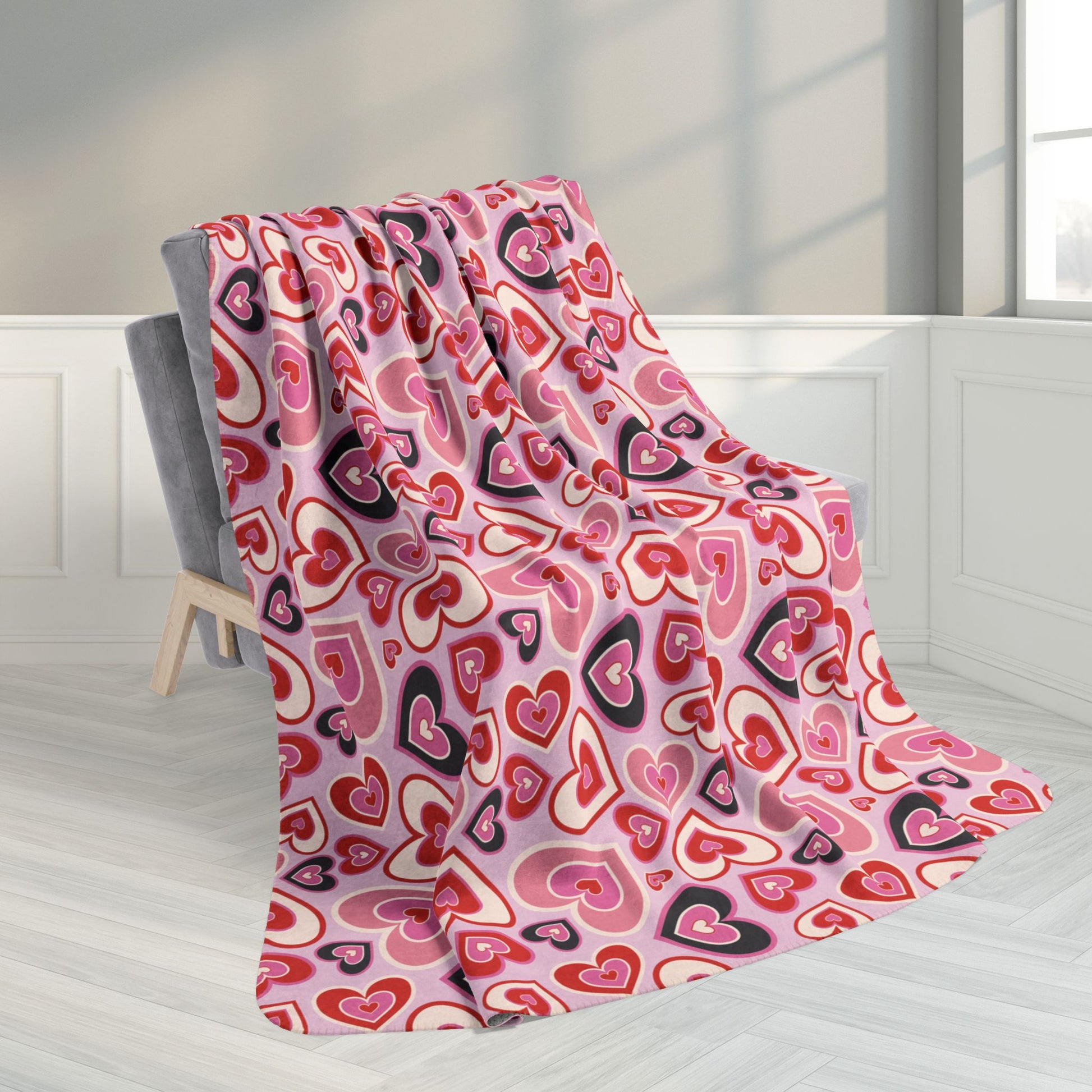 60" × 80" Retro Hearts Valentine’s Day Pink Fleece Sherpa Blanket