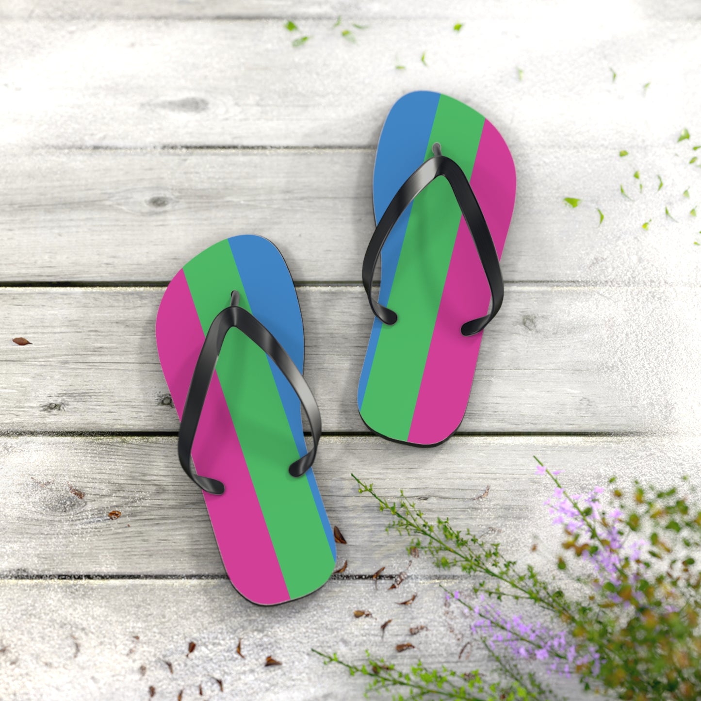 M Black sole Polysexual Pride Flip Flops