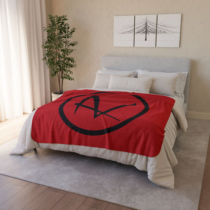 Rambler Black Logo Red Fleece Sherpa Blanket