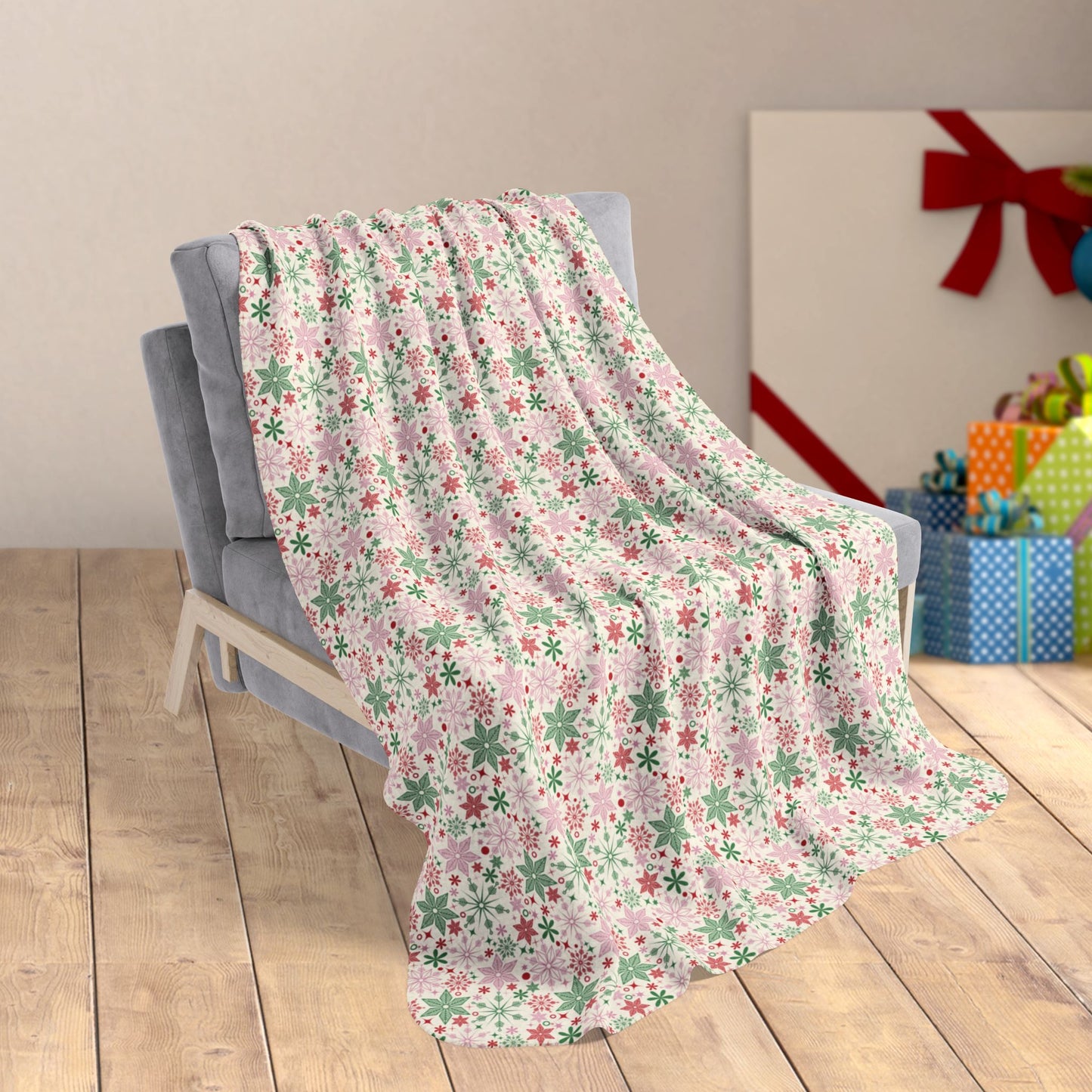 50" × 60" Christmas Pink Snowflake Fleece Sherpa Blanket