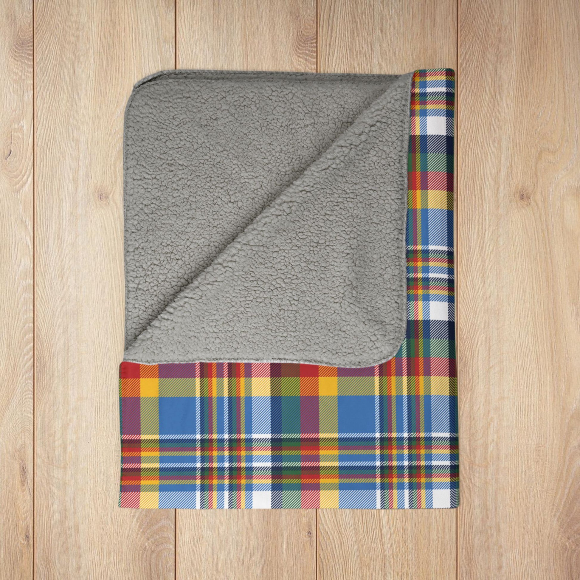 Christmas Blue & Gold Los Angeles CA Plaid Fleece Sherpa Blanket