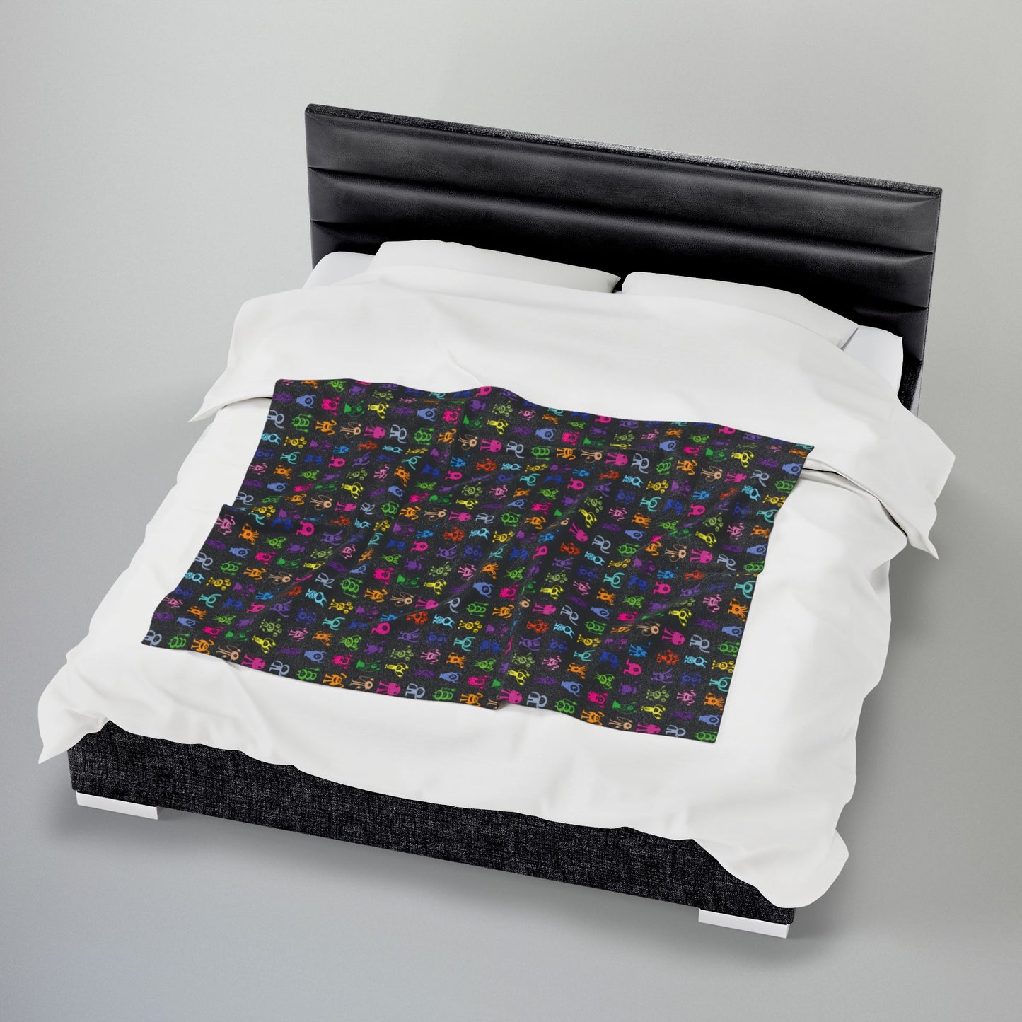Halloween Multicolored Monsters Velveteen Plush Blanket