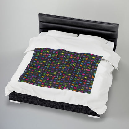 Halloween Multicolored Monsters Velveteen Plush Blanket