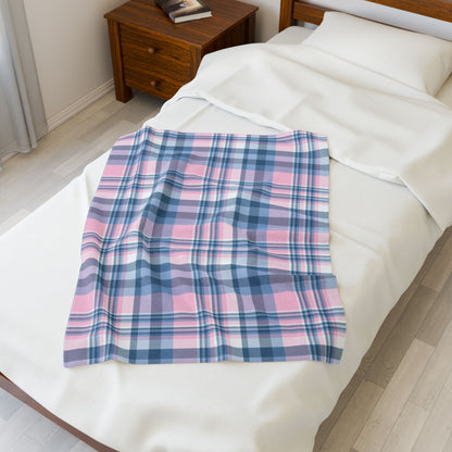 Baby Blue & Pink Plaid Velveteen Plush Blanket