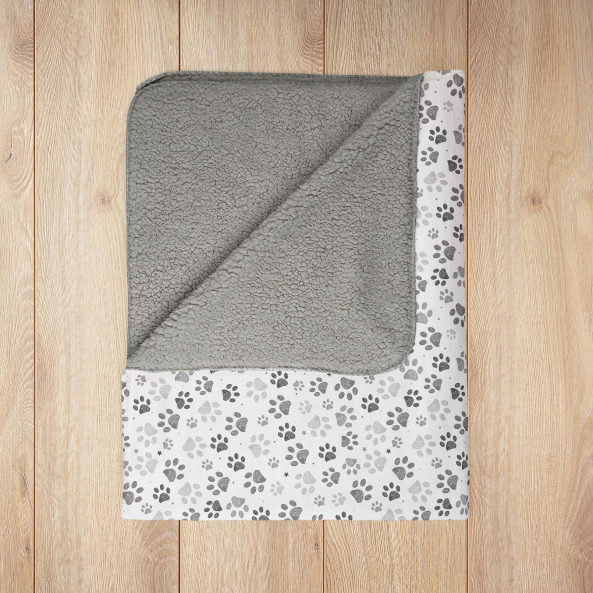 Grey Paw Prints White Fleece Sherpa Blanket