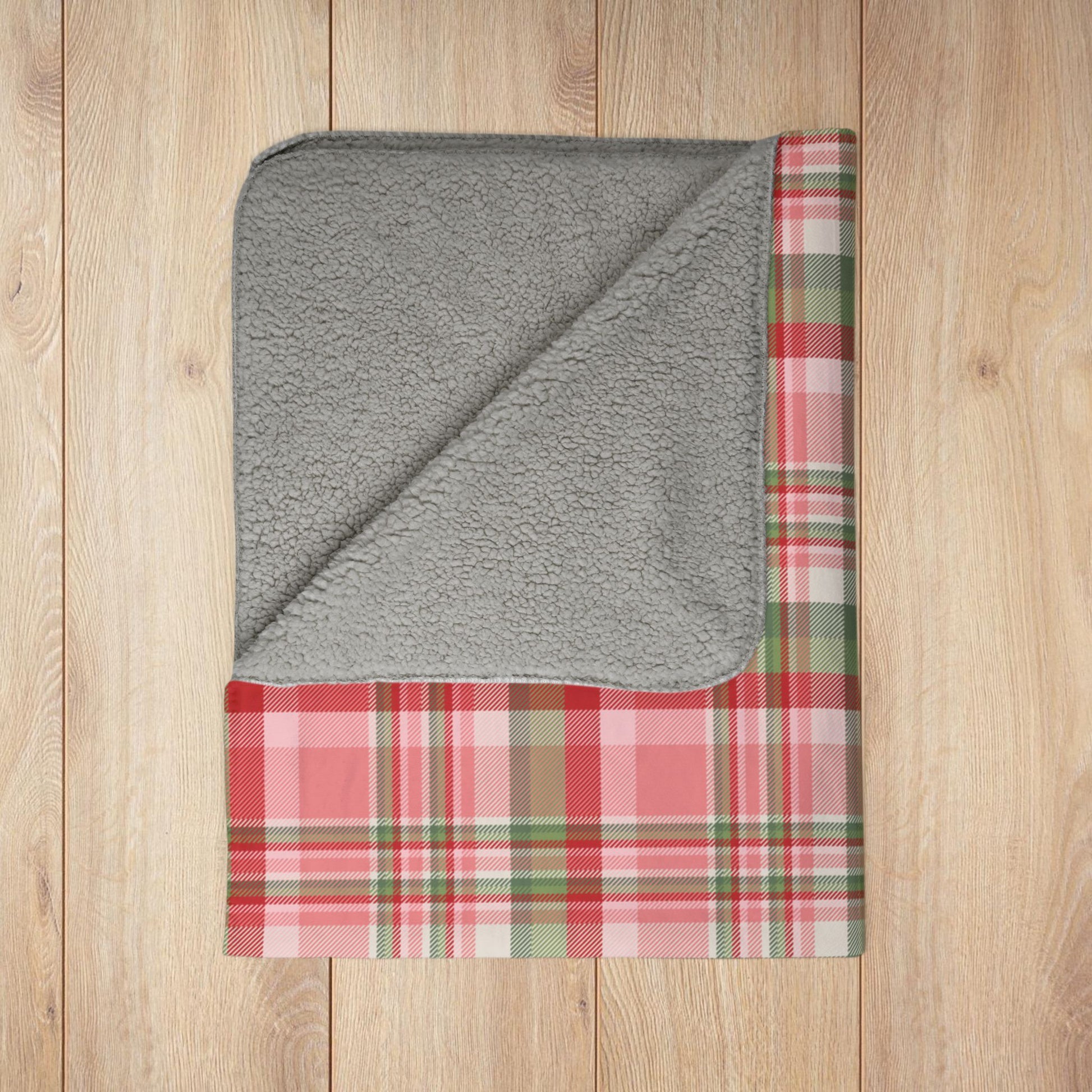 Christmas Pink & Red Plaid Fleece Sherpa Blanket