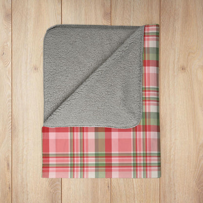 Christmas Pink & Red Plaid Fleece Sherpa Blanket