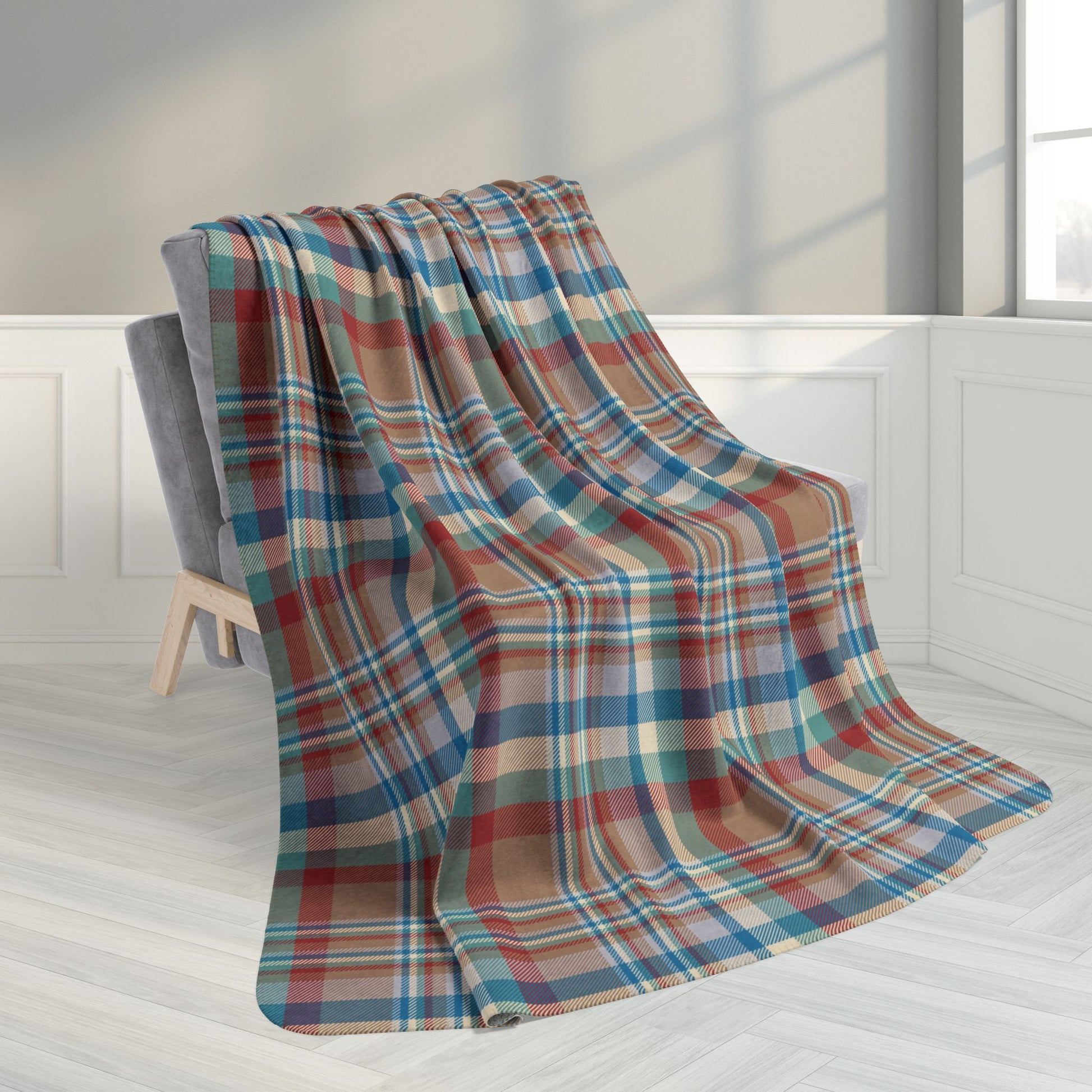 60" × 80" Brown, Red & Blue Aurora OH Plaid Fleece Sherpa Blanket