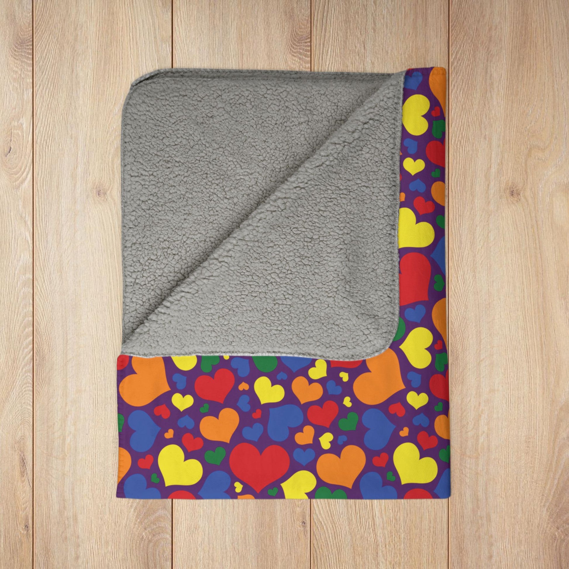 Rainbow Pride Valentine’s Day Hearts Purple Fleece Sherpa Blanket