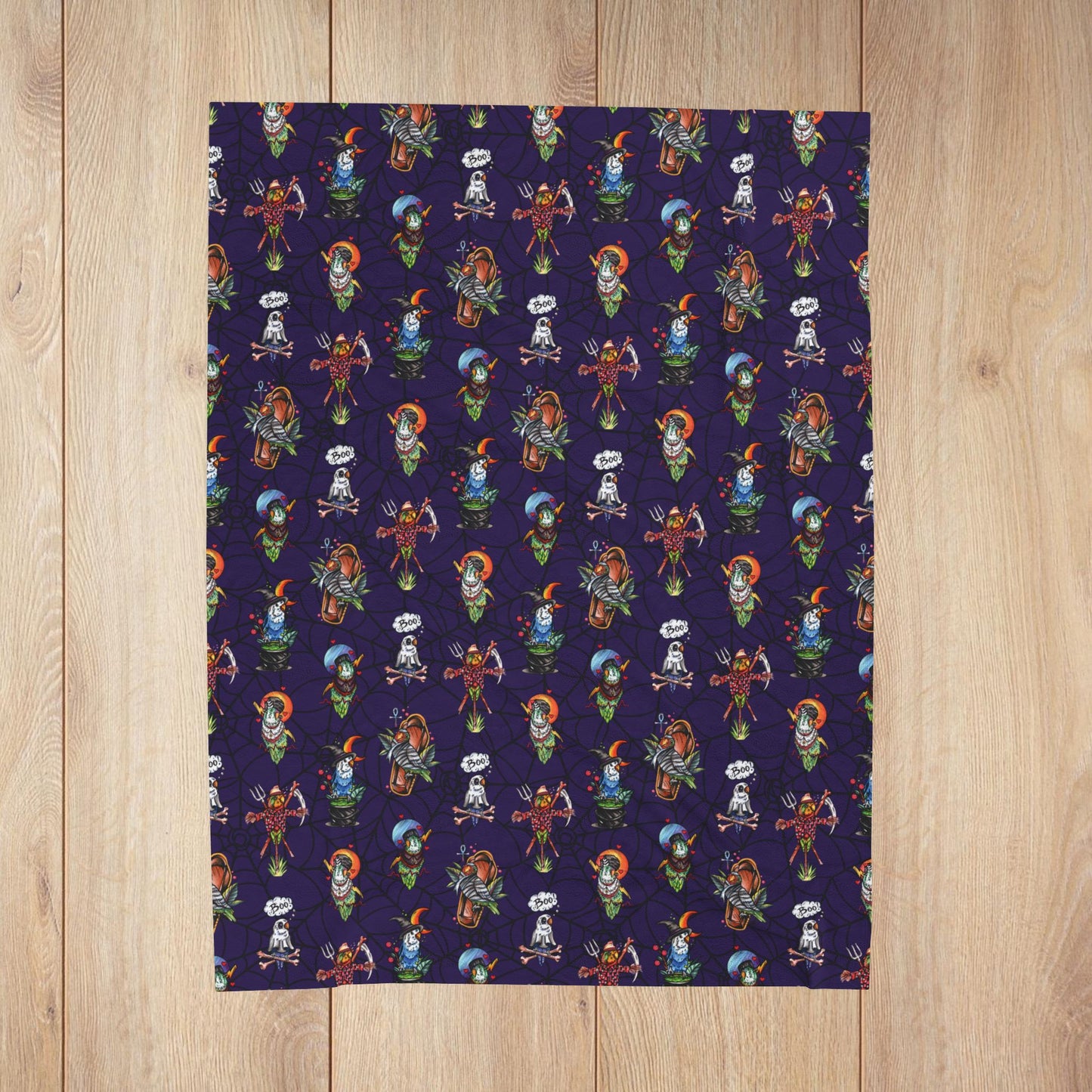 Halloween Lovebirds Velveteen Plush Blanket, Hand-Drawn & Hand-Colored