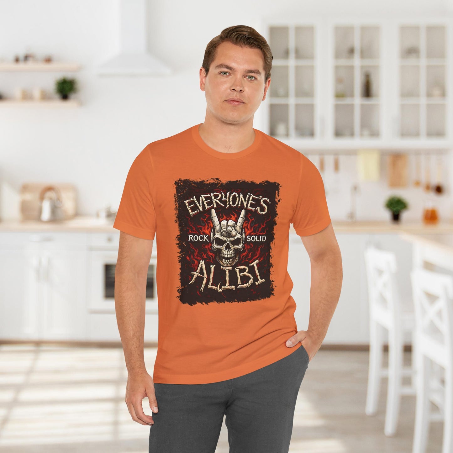 Burnt Orange Everyone's Alibi Skull Hand T-Shirt