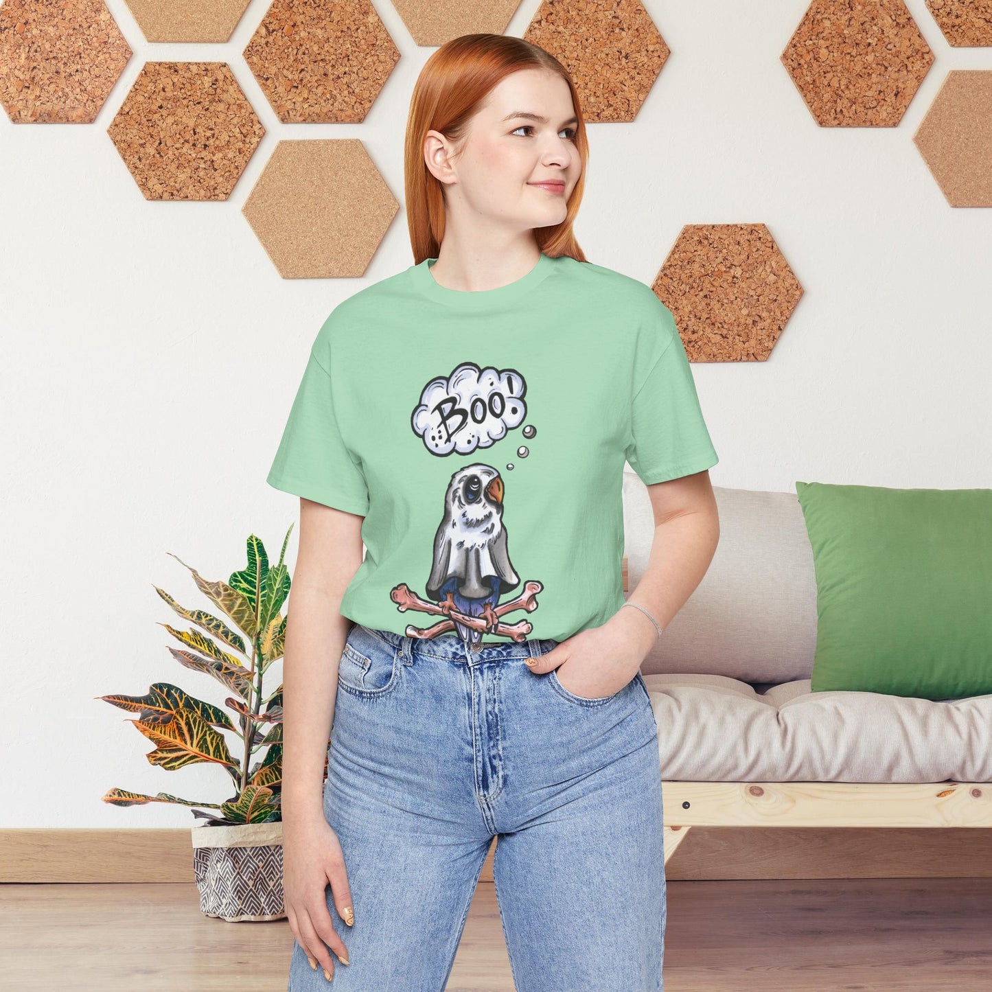 Ghost Lovebird Boo! Hand-Drawn & Hand-Colored Tee