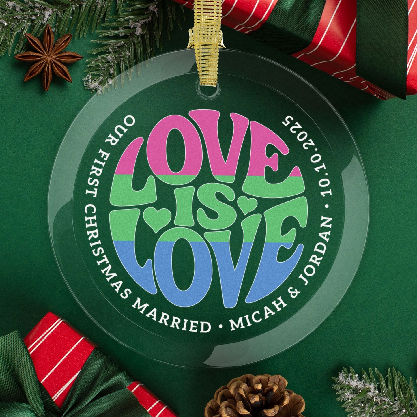 Round One Size Custom Glass Love is Love Polysexual Pride 3.5" Circle Ornaments