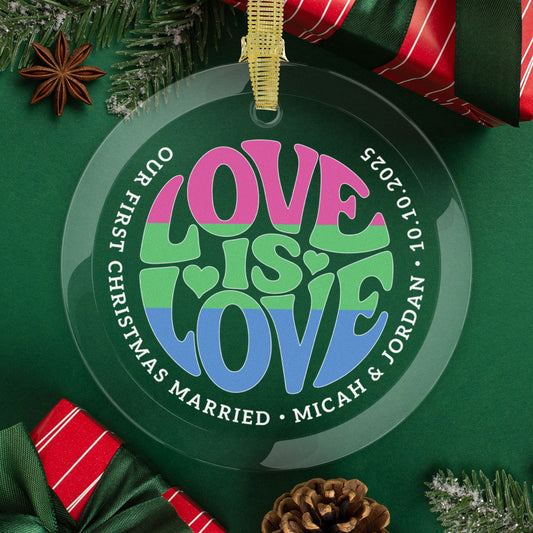 Round One Size Custom Glass Love is Love Polysexual Pride 3.5" Circle Ornaments
