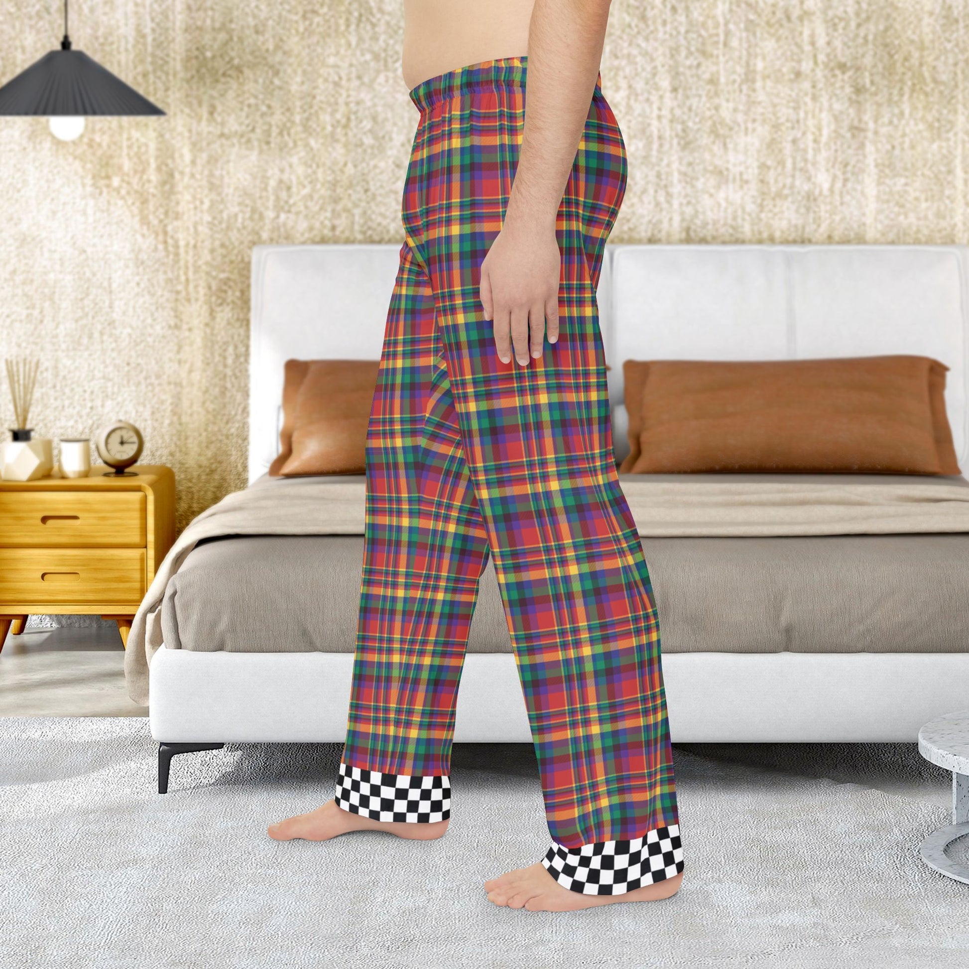 Men’s Red, Yellow, Green, Blue & Purple Plaid with Checkered Edge Ohio Plaid Pajama Pants